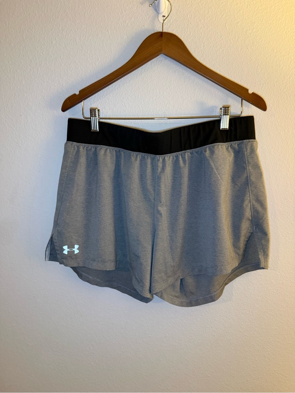 Under Armour Women's Gray Athletic Shorts with Black Waistband